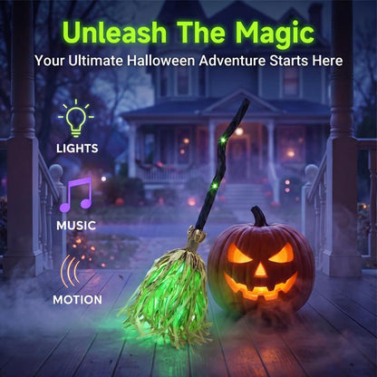 LED Glowing Musical Witch Broom – Motion-Activated Halloween Decor