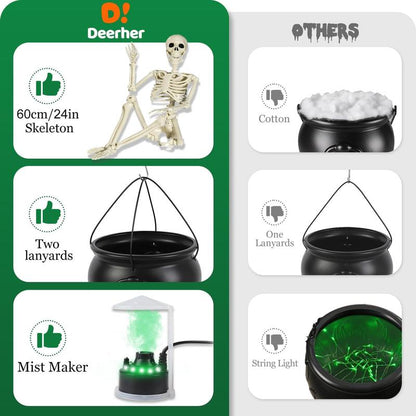 Large Halloween Tripod Cauldron with Skeleton & Fog Maker